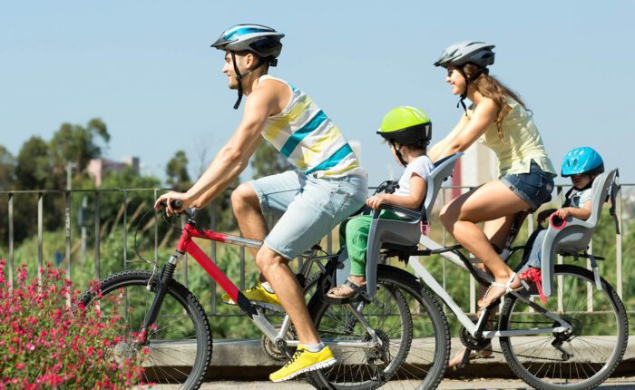 family on bikes