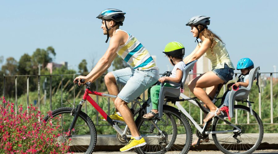 family on bikes